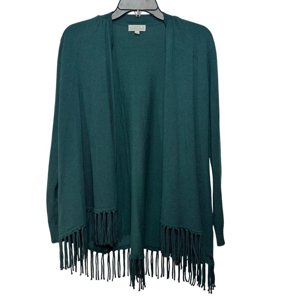 Joseph A Open Front Green long-sleeve cardigan with fringe hem. Size S‎